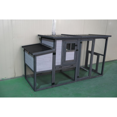 Poulailler de 78,7 po avec toit, perchoirs améliorés, nichoir pour 5 à 8 poulets, canards, grande cage à toit ouvert et cage, lapins en bois de 79 po