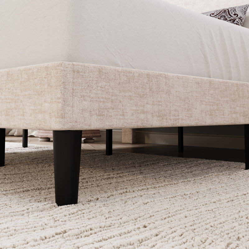 Structure de lit moderne tapissier avec tête de lit ajustable, Noir, Grand lit