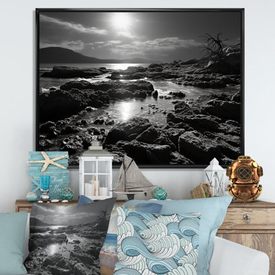 " Black And White Rocky Beach "