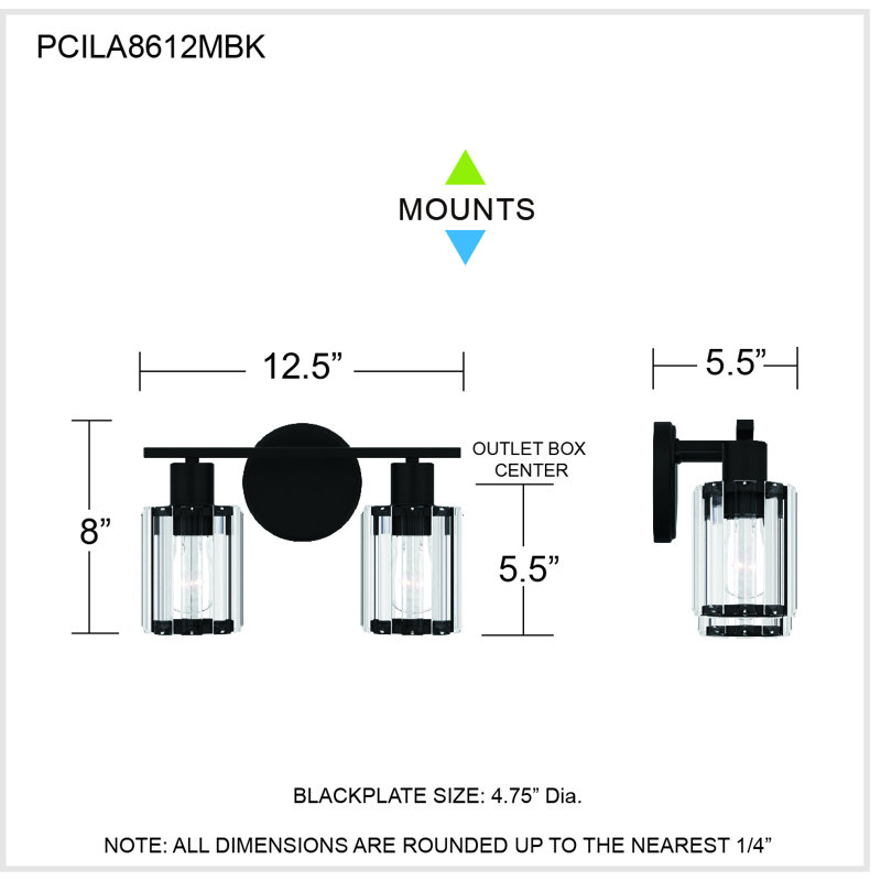 Éclairage pour meuble-lavabo à 2 lumières à intensité variable Annunzjato, Noir mat