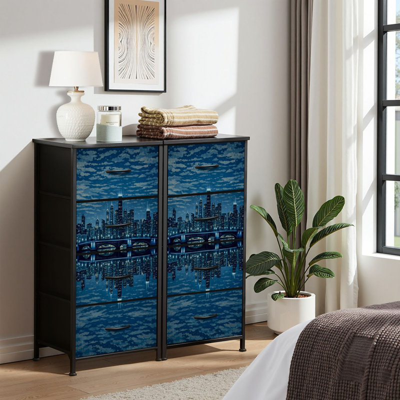 4 Drawer Dresser for Bedroom, Narrow Chest of Drawers, Wooden Top and Study Iron Frame 18"x37.5"-(WxH)