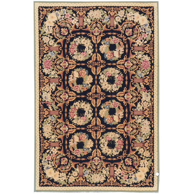 Hand-Knotted High-Quality Black and Gold Area Rug