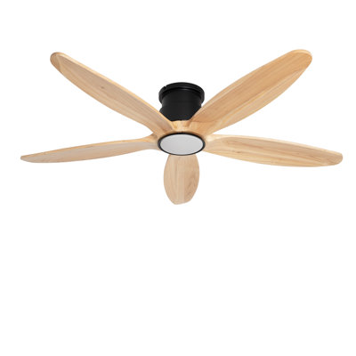 52 Inch Flush Mount Dc Ceiling Fan With Lights And Remote, 5 Reversible Carved Wood Blades, 6-speed Noiseless Dc Motor, Suitable For Bedroom, Living Room, Office And Other Indoor Places