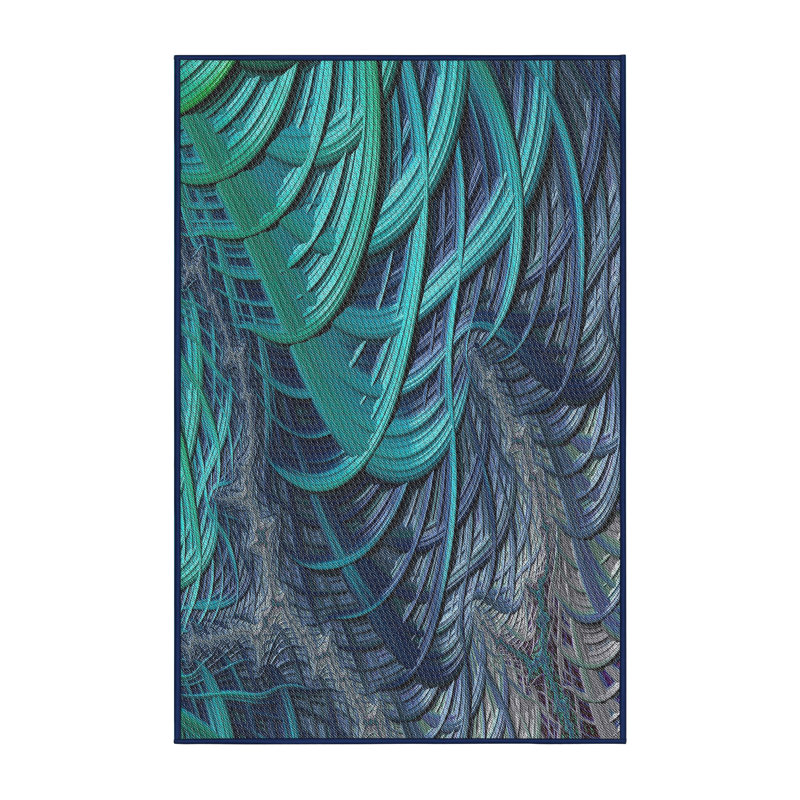 Tapis bleu/mauve/gris à tissage électrique, Rectangle 5 pi x 7 pi