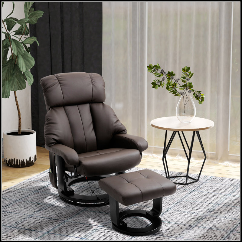 Fauteuil inclinable de massage confortable en cuir PU avec repose-pieds, pivotant à 360 ° et dossier réglable pour la détente