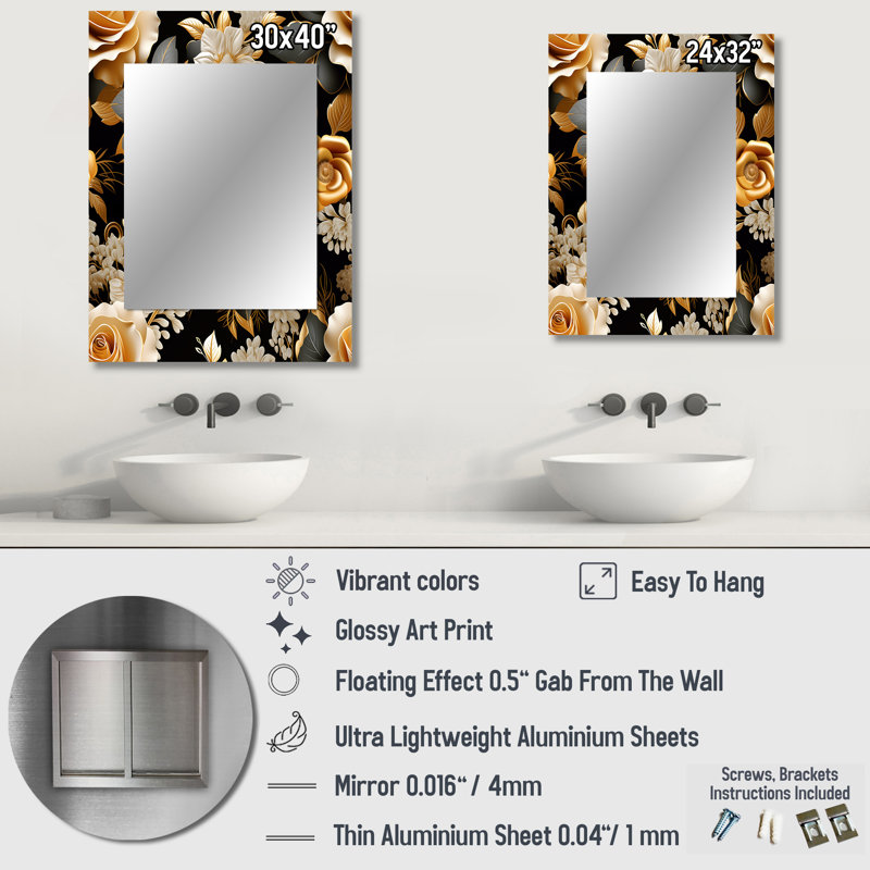 Elegant Beige Rose Harmony - miroir mural floral, 32 po x 24 po