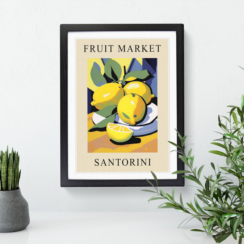 Lemon Santorini Fruit Market Exhibition - Single Picture Frame Print on Wood, 34cm H x 25cm W x 2cm D