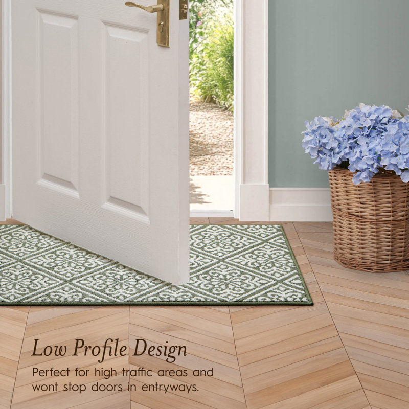 Austell Machine Woven Synthetic Geometric Area Rug, Natural/Sage, Runner 2'2" x 5'