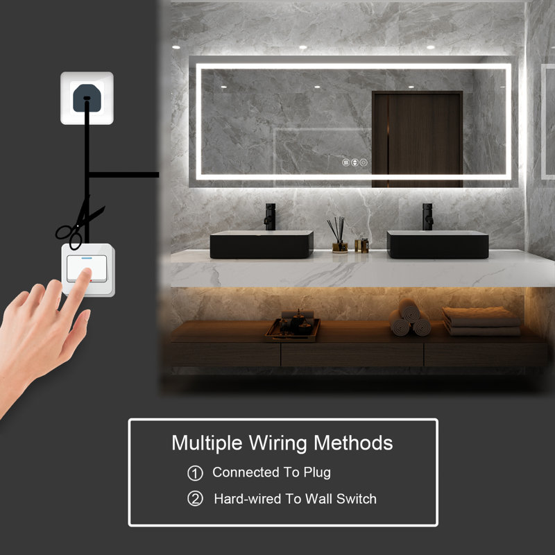 Rectangular Frameless LED Light Anti-Fog Bathroom Vanity Mirror