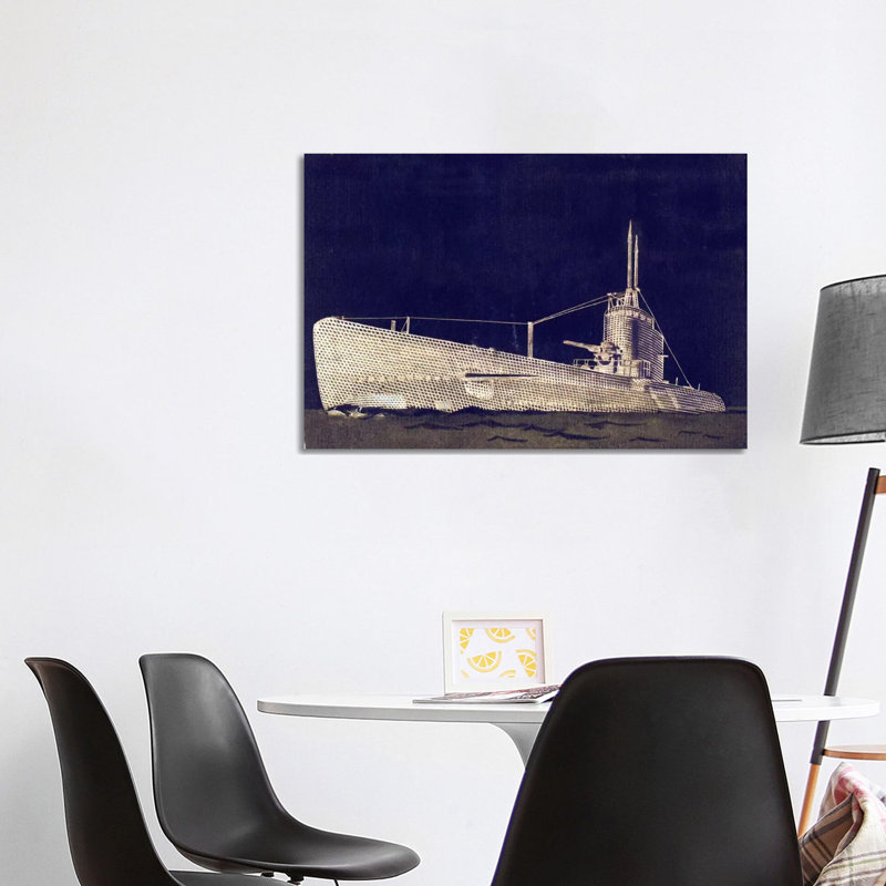 Blueprint Submarine II 1 Piece Wrapped Canvas Panoramic Wall Art, 101.6 cm H x 66.04 cm W x 3.175 cm D