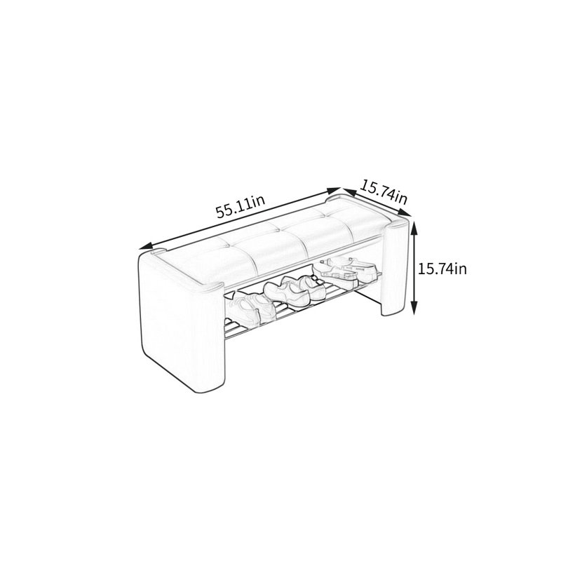 Tabouret multifonctionnel pour chaussures, Blanc cassé, 15.74" H x 55.11" W x 17.54" D	