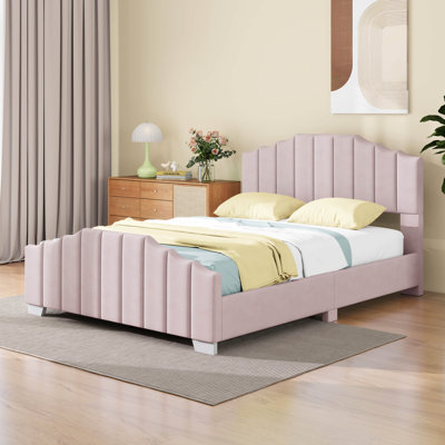 Velvet Upholstered Platform Bed Vertical Channel Tufted Headboard, Extra Large Tufted headboard