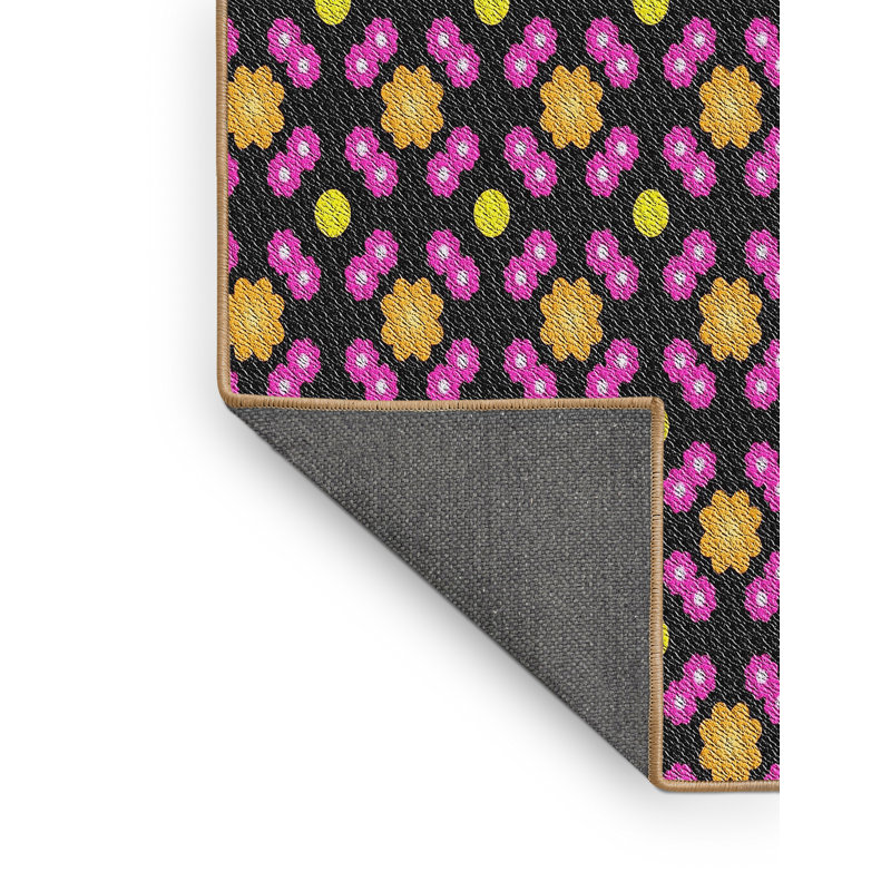 Tapis orange/rose/jaune tissé à la machine, Rectangle 5 pi x 7 pi