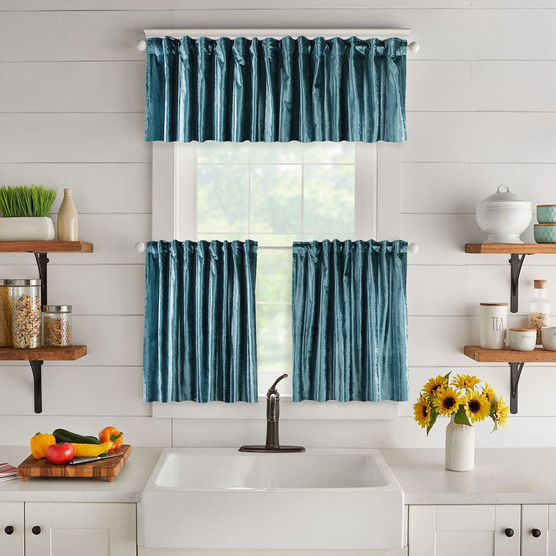 Solid Colour Kitchen Curtain, 60 H x 100 W cm, 19 Azure