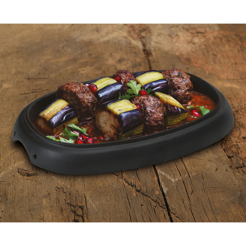 Plat de service ovale en fonte émaillée 10 po x 7,5 po Lava, assiette de service fajita