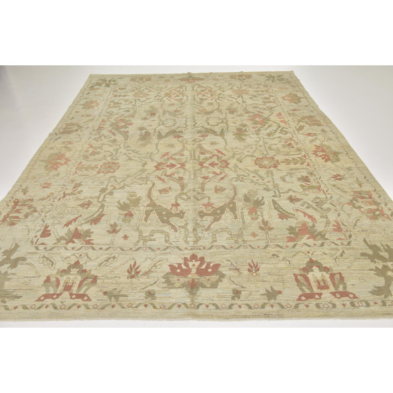 Tapis de zone en laine 12 pi x 15 pi 10 po one-of-kind à la main noué la Mehdi