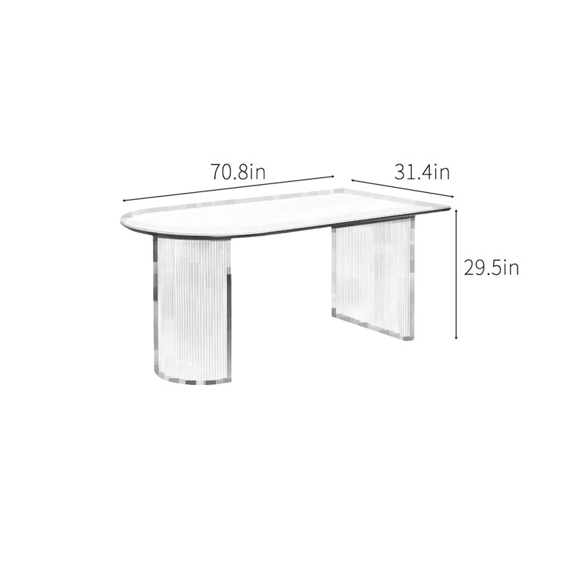 Une table de salle à manger en pierre robuste et durable, H 29,5 po x L 70,8 po x l 31,4 po, Noir