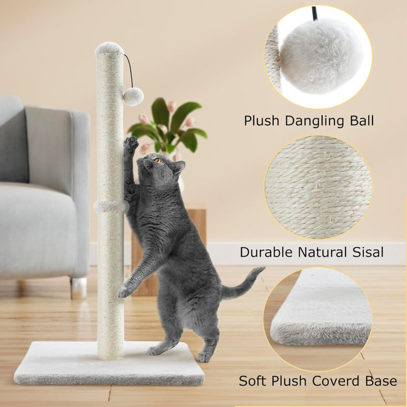 29" Beige Sisal Cat Scratching Post with Plush Ball