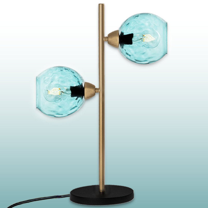 Lampe de table à culot en verre 2 lumières avec base en métal noir - Double lumière moderne, Bleu, Noir et or