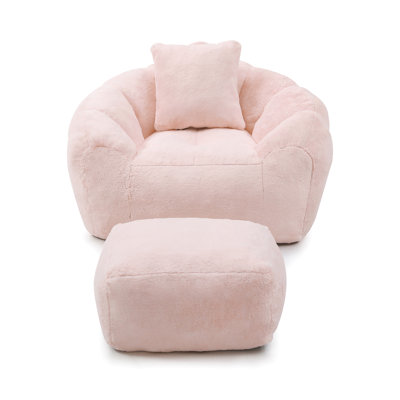 Giant Bean Bag Chair Withfootstool, Oversized Bean Bag  For Adults And Kids, Faux Fur Large Chair With Filler, Stuffed Big Accent Sofa,  Floor Sofa For Gaming,Reading Living Room Bedroom
