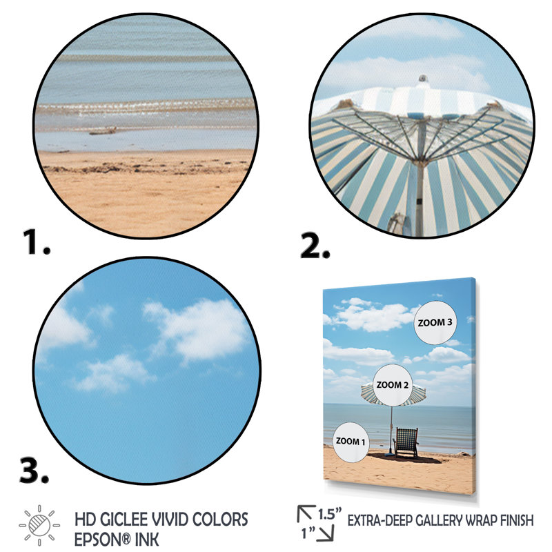 «Beach Photo Chair Reverie», reproduction sur toile, Cadre d'angle fermé noir, H 32 po x l 16 po x P 1 po