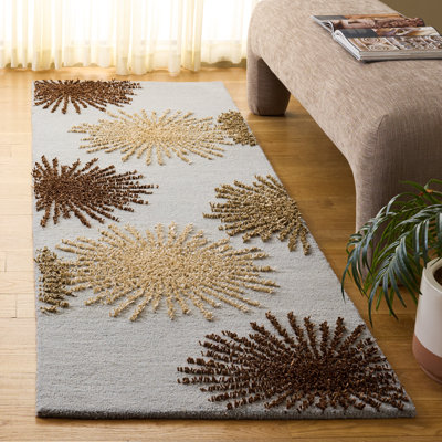 Tapis bleu à motif abstrait touffeté à la main Amberjack