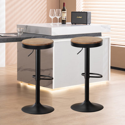 Set Of 2 Bar Stools,Solid Wood, Breakfast Chair, Vintage High Stool, Adjustable 360 Swivel Chair High Stool, Easy To Assemble, Kitchen And Home