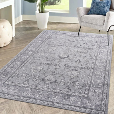 Tapis intérieur / extérieur gris en polyester / polypropylène tressé à la machine Zachais