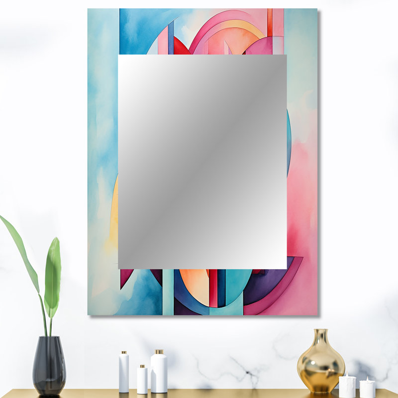 Pink and blue geometric spiral - Geometric Mirror, Pink Decorative Wall Mirror, Printed Metal Art, 40" x 30"