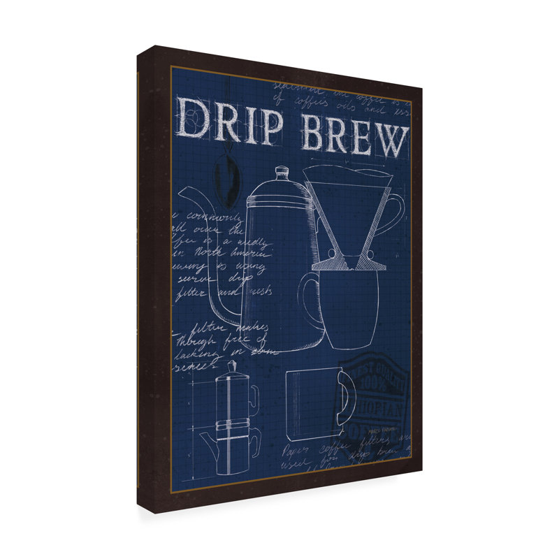 «Coffee Blueprint III Indigo» par Marco Fabiano, impression sur toile tendue, H 47 po x l 35 po x P 2 po
