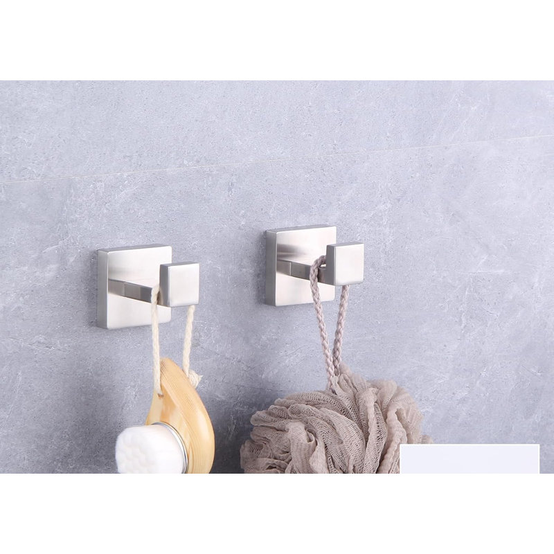 Brushed Stainless Steel Robe Hooks - 2 Pack | Premium SUS304 Towel Coat Hook Wall Mount For Bathroom