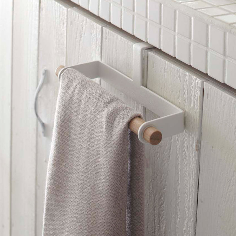 Yamazaki Home Kitchen Towel Hanger, Steel + Wood