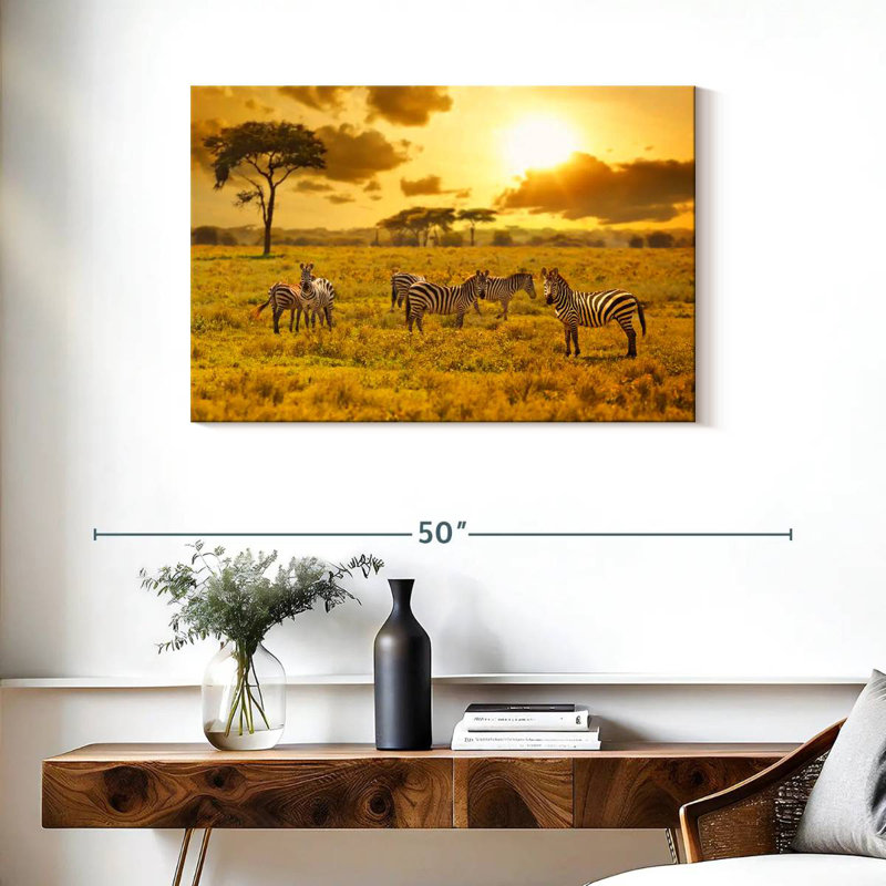 Brampt Zebras At Sunset, 24" H x 36" W