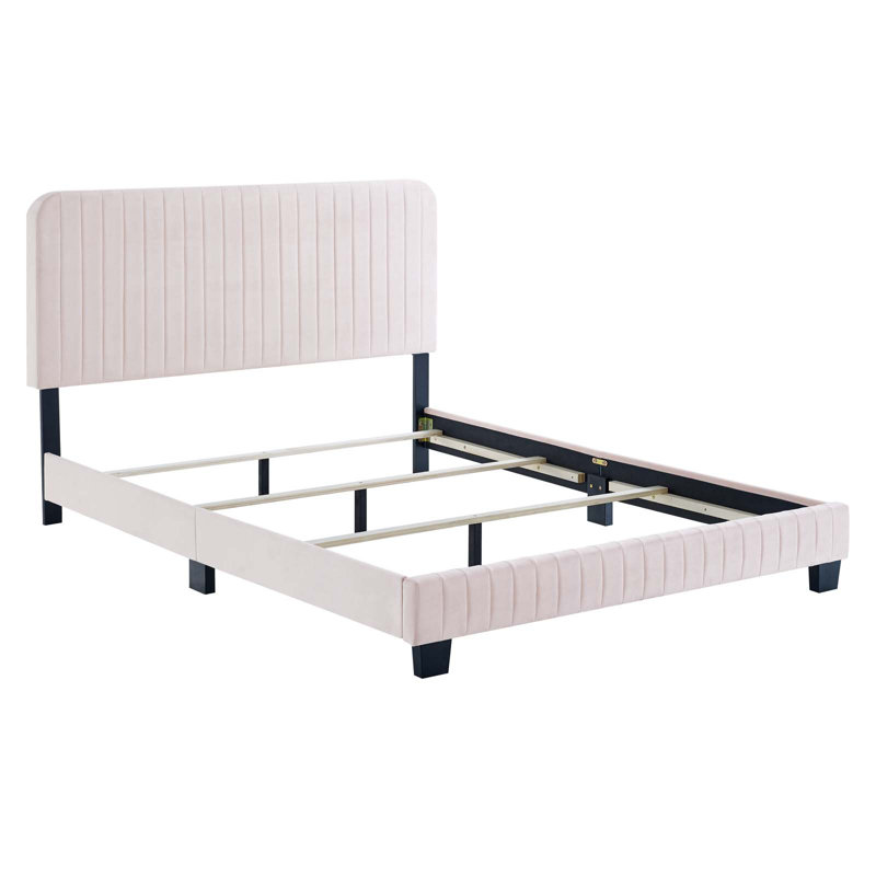 Celine Channel Tufted Performance Velvet Bed, Queen, Pink