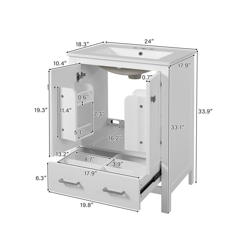 Ensemble de meuble-lavabo simple 24 "avec comptoir d'évier, Blanc