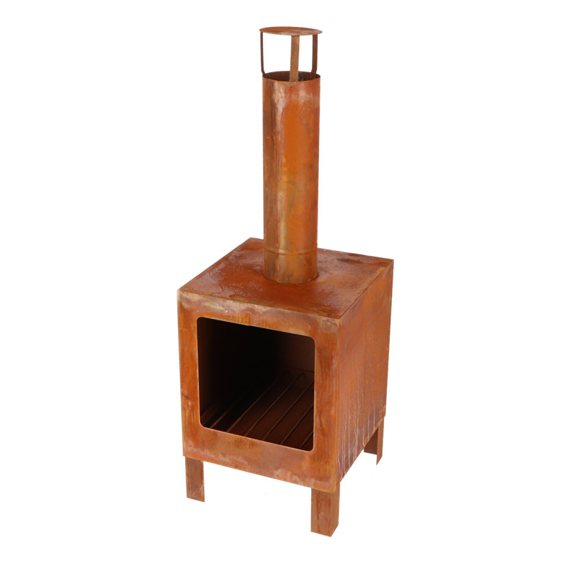 Jaxxyn Rectangle Steel Wood Burning Outdoor Fireplace, Rust