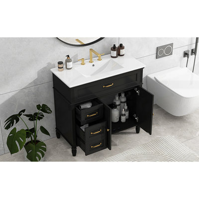 Armoire de meuble-lavabo 36 po avec tiroirs, cadre solide et panneau de fibres à densité moyenne 36 po