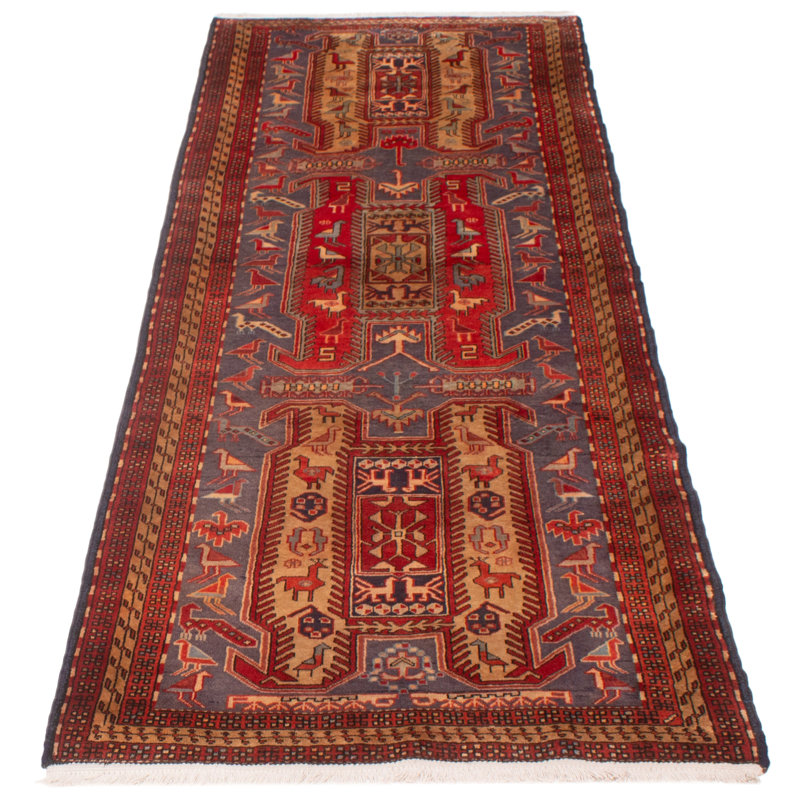 Tapis bleu marine et rouge Konya Anatolian 3 pi 10 po x 10 pi 2 po