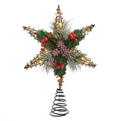 Décoration pour sommet de sapin étoile en rotin éclairé à piles 6 points Kurt Adler 13,5 pouces