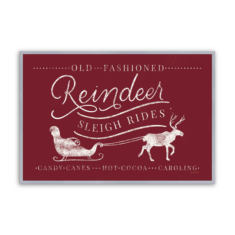 «Classic Reindeer Sleigh Rides», impression de signe, Cadre en chrome poli, H 19,25 po x l 25,25 po