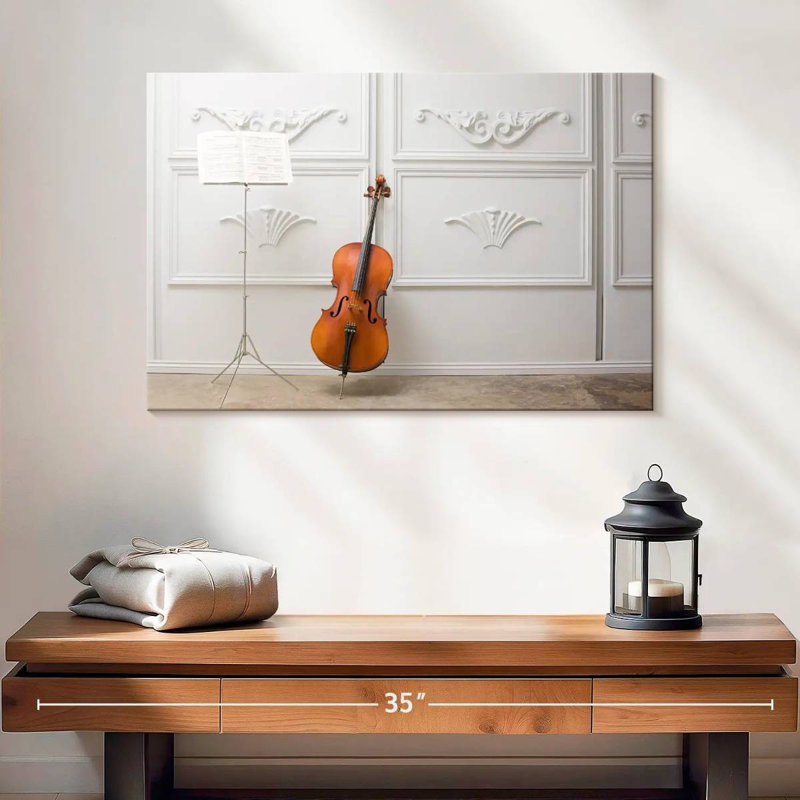 Violoncelle et pupitre, H 16 po x l 24 po