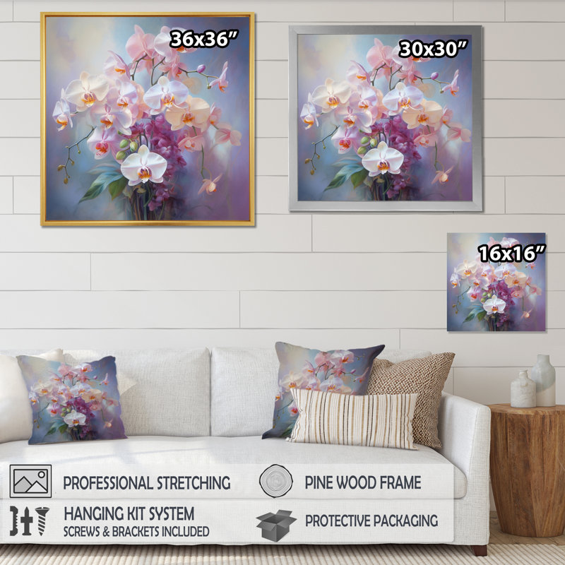Impression romantique «Peach Orchids» - Impression, H 36 po x l 36 po x P 1,5 po, Toile tendue