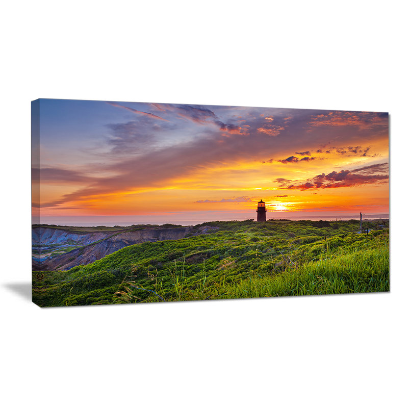 Gorgeous Sunset Lighthouse Landscape Canvas Wall Art, 32x16"