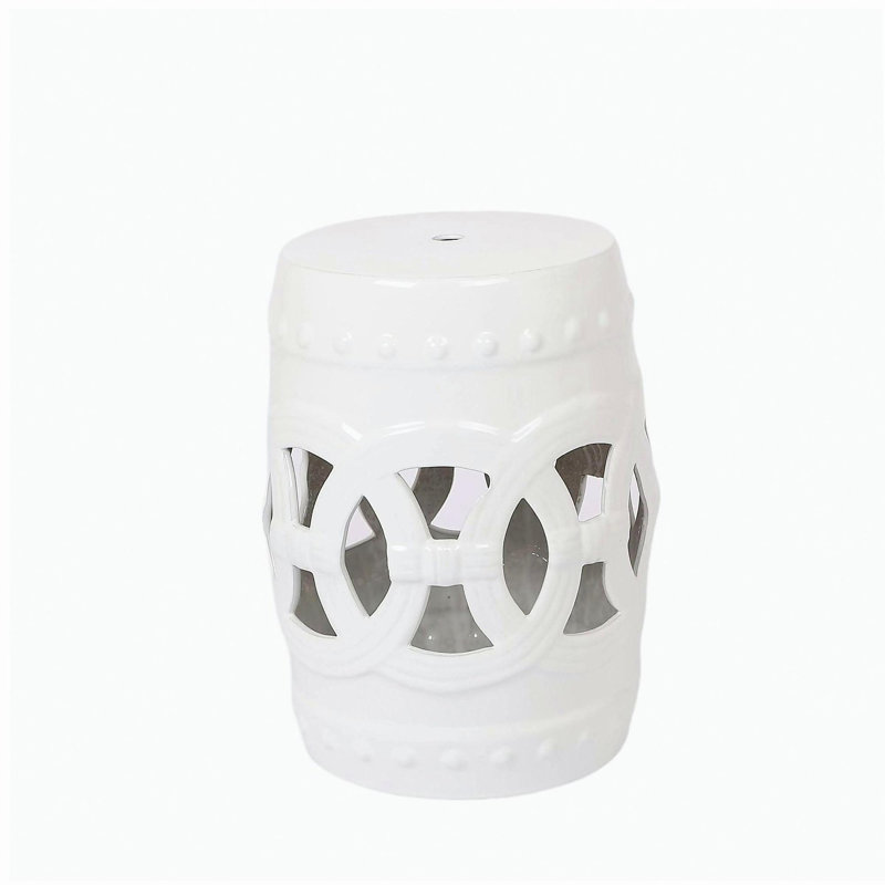 Tabouret tambour en céramique émaillée 10,5 po x 17 po - Table d'appoint intérieure / extérieure - Tabouret de jardin décoratif
