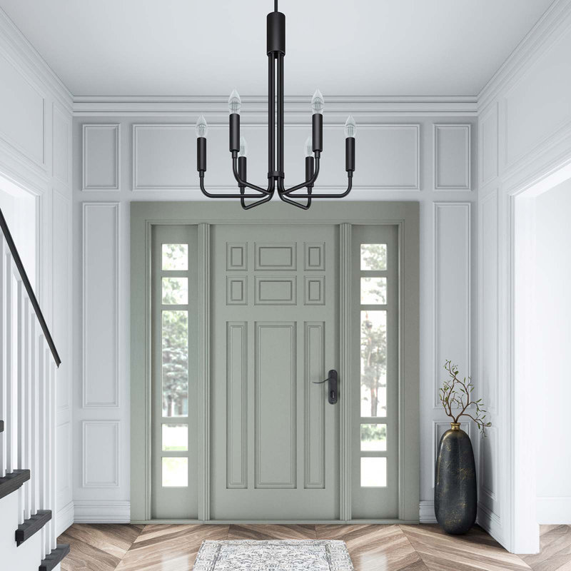 Black 6-Light Chandelier with Ceramic Lamp Holders