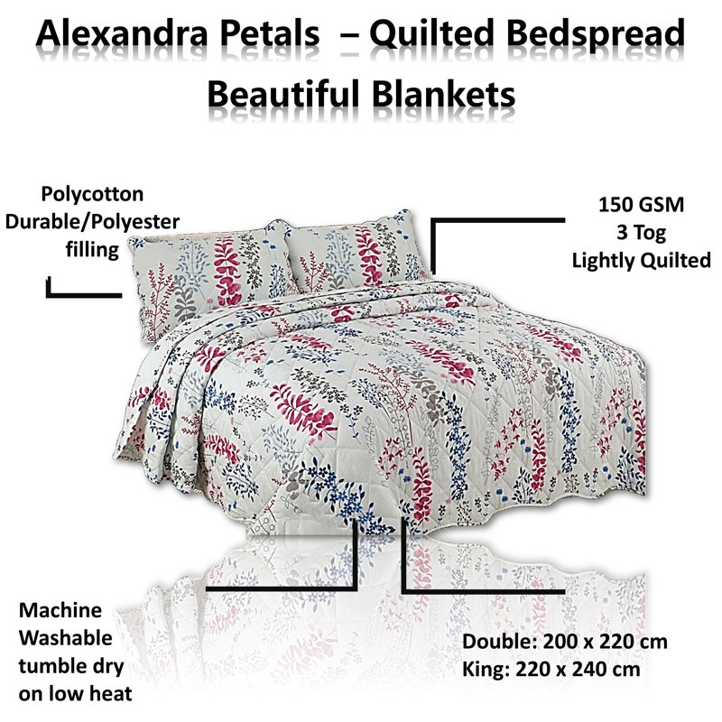 Cotton Blend Floral Bedspread with Pillowcases, King