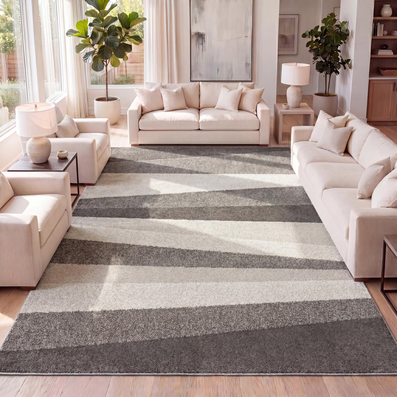 Howden Geometric Striped Beige/Brown Rug, Rectangle 7'10" x 10'