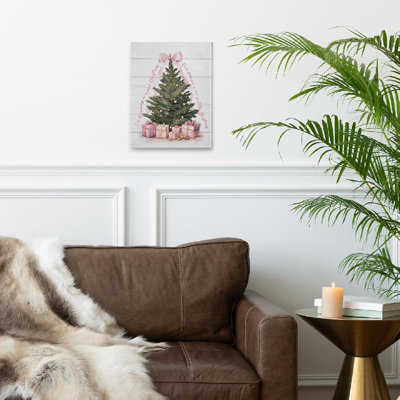 «Pink Tree Bow», thème d'hiver rétro, art mural sans cadre, 16 x 20