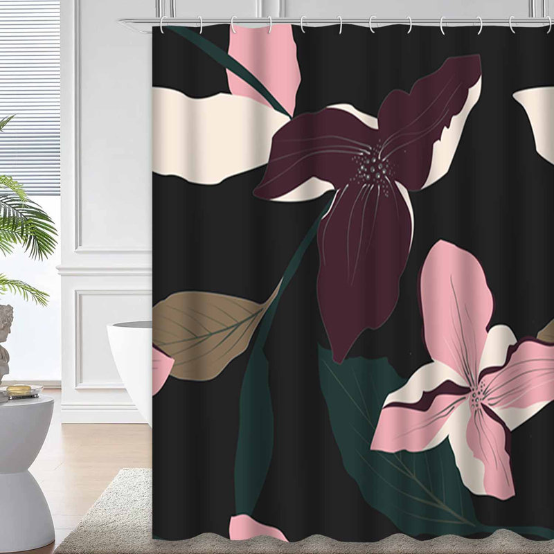 Rideau de douche noir avec 12 crochets Fashion, L 72 po x l 84 po