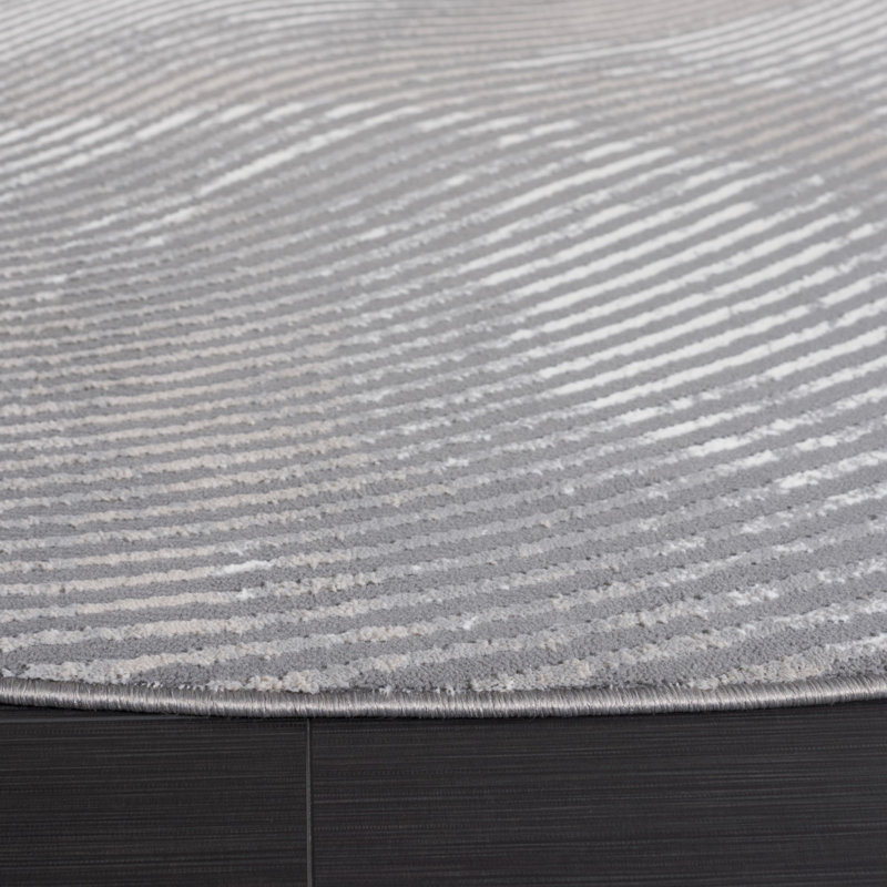 Friedeborg Abstract Machine Woven Polyester Area Rug in Grey, Round 6'7"